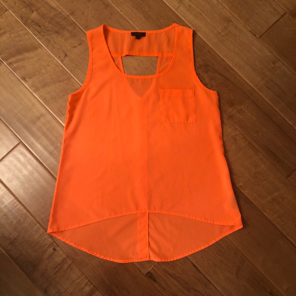 Edge Women’s Sheer Orange High Low Tank Top Back Buttons Size M